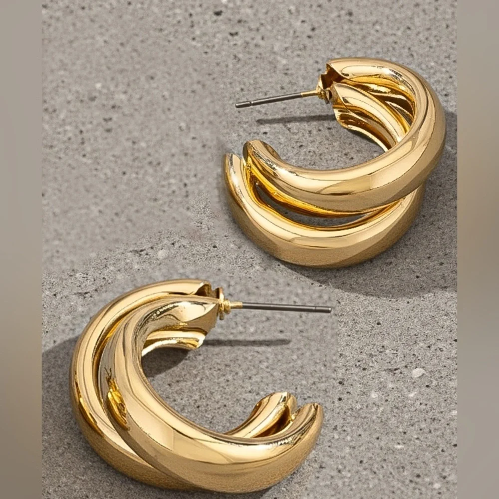 Gold Double Layer Hoop Earrings (5020)